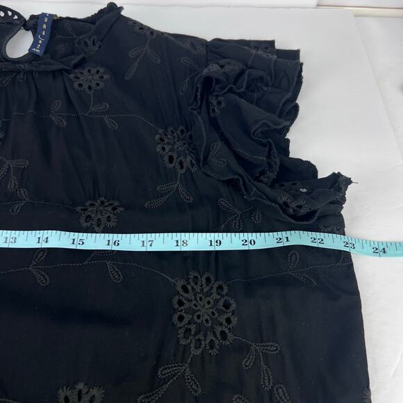 Luna Rae Black EMBROIDERED Floral FLUTTER SLEEVE Women's Blouse XL - Picture 9 of 11